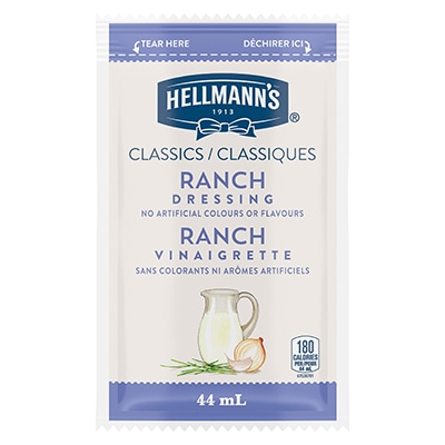 Hellmann's® Classiques Vinaigrette Ranch Sachets 102 x 44 ml - Hellmann's® Classiques Vinaigrette Ranch Sachets: Agrémentez vos meilleures salades de vinaigrettes qui ont l’aspect, le goût et l’effet d’une vinaigrette maison.