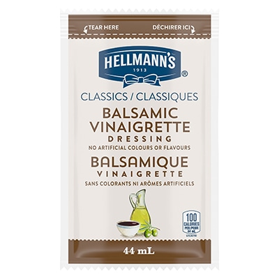 Hellmann's® Classiques Vinaigrette Balsamique Sachets 102 x 44 ml - Hellmann's® Classiques Vinaigrette Balsamique Sachets: Agrémentez vos meilleures salades de vinaigrettes qui ont l’aspect, le goût et l’effet d’une vinaigrette maison.