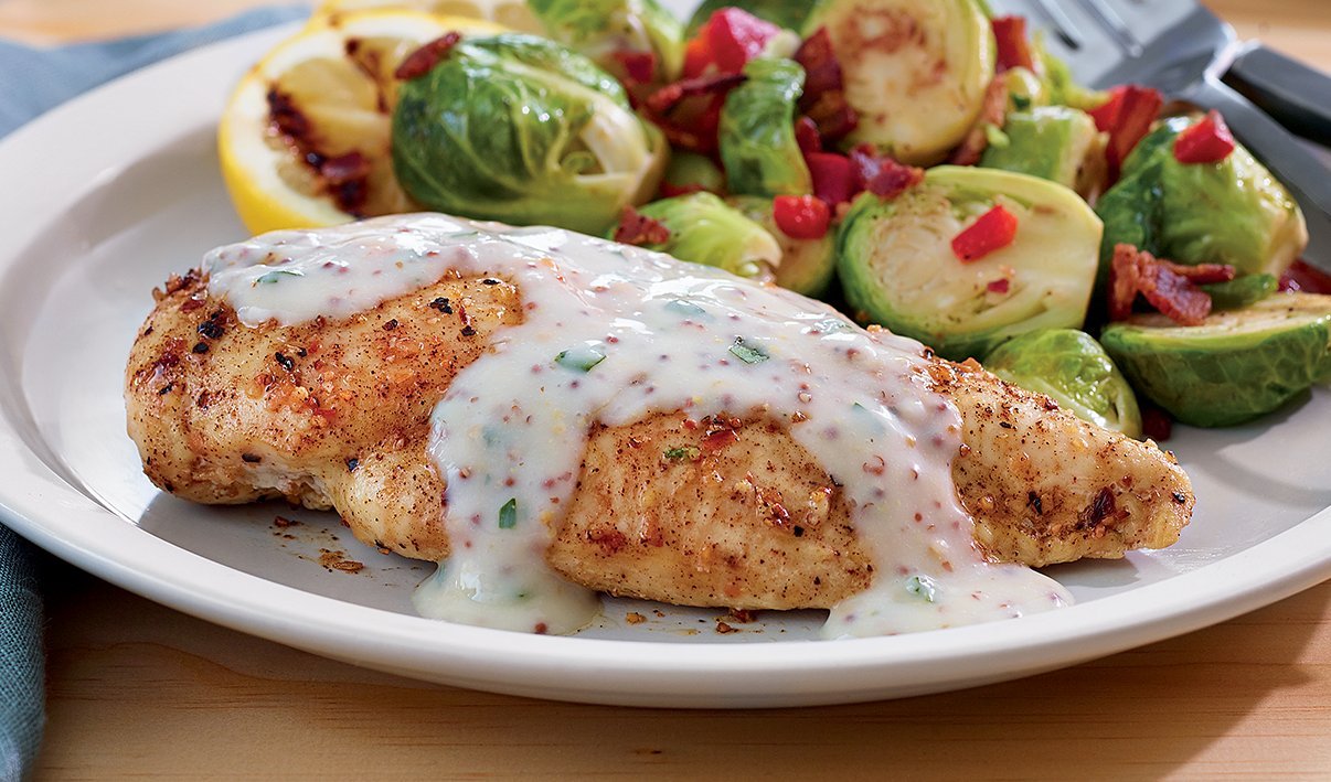 Poitrine de poulet rôtie nappée de sauce à la moutarde et à l’estragon – - Recette