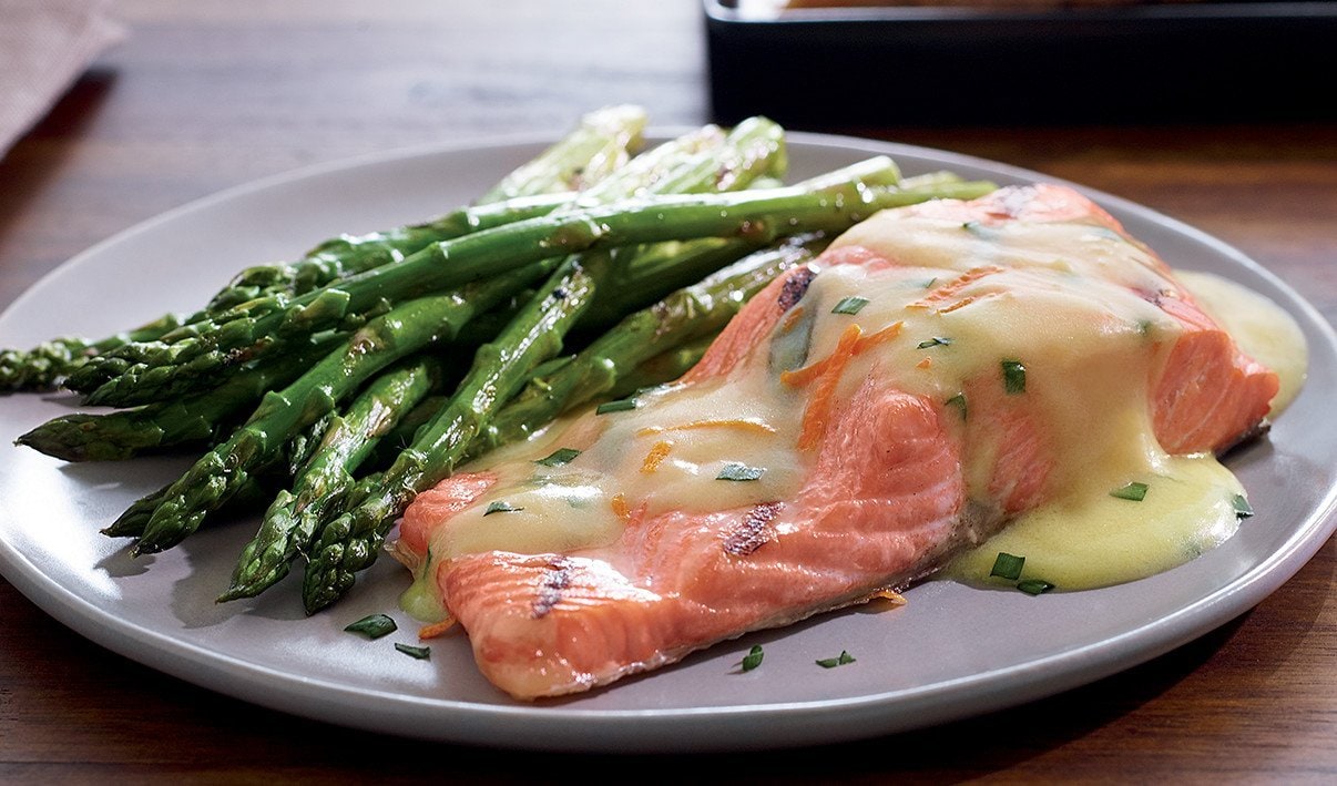 Salmon and Asparagus with Orange Ginger and Chive Sauce – - Recipe