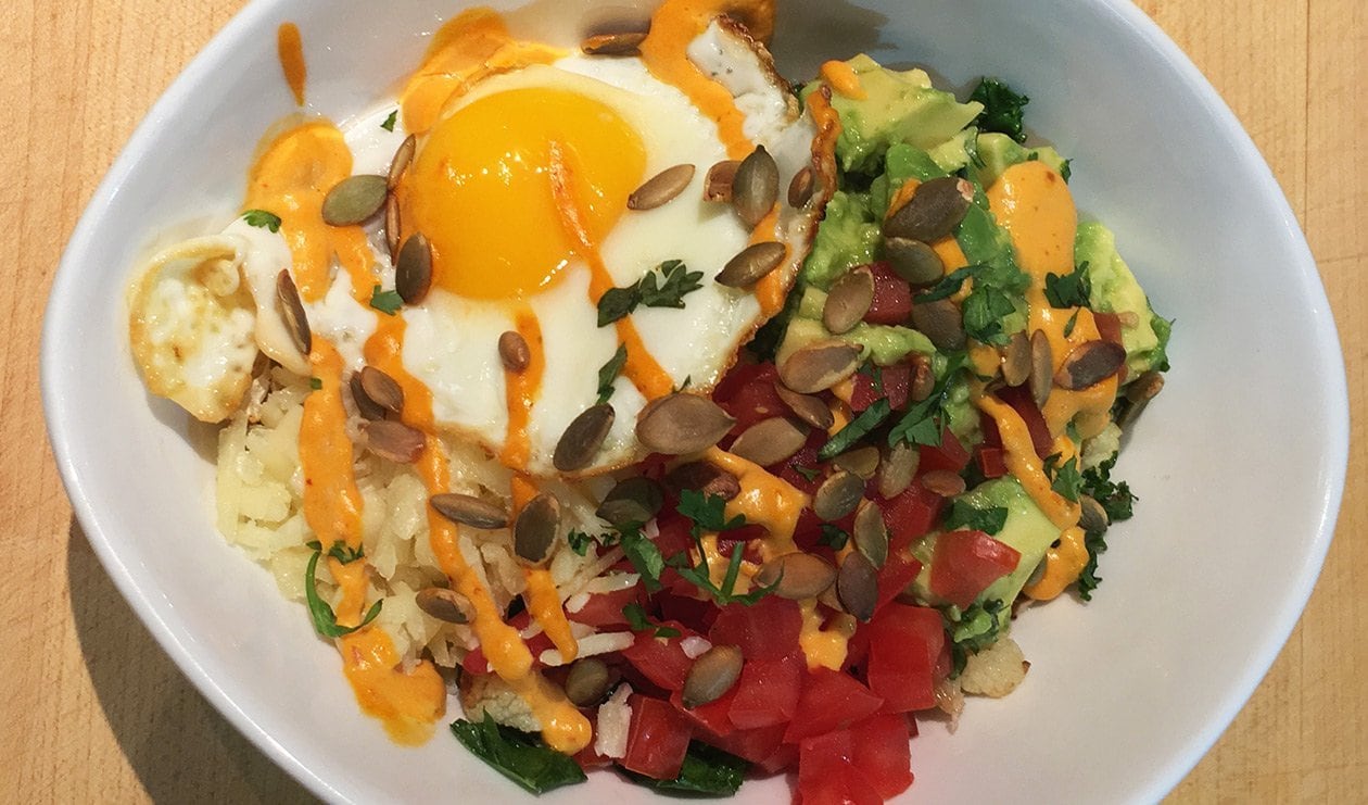 Cauliflower Breakfast Bowl with Chipotle Carrot Hollandaise – - Recipe