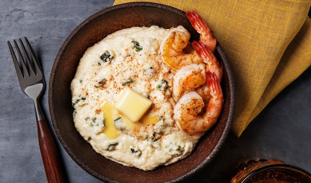 Shrimp and Smoked Poblano and White Cheddar Grits – recipe
