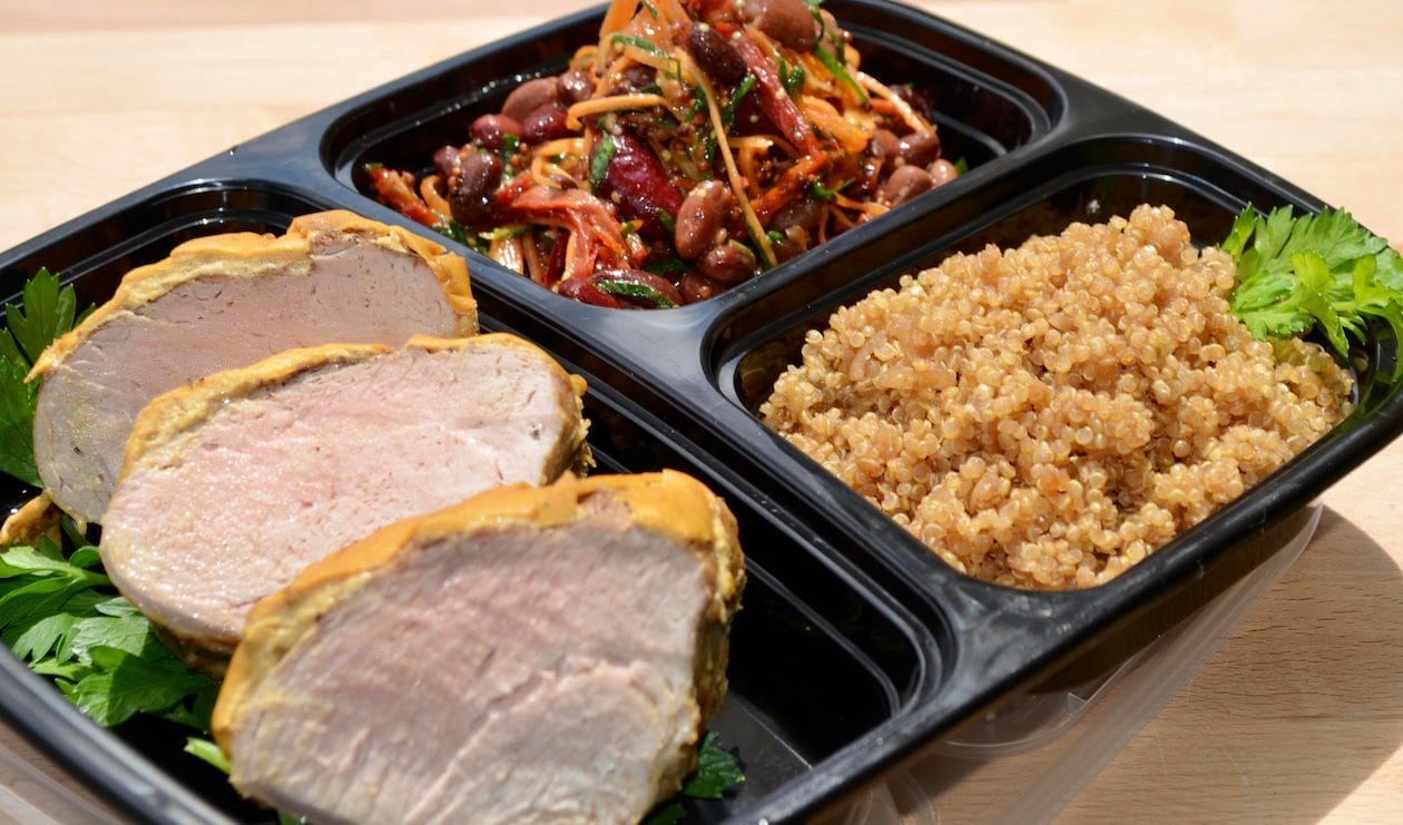 Dijon Pork Tenderloin, Red Bean Salad and French Onion Quinoa – - Recipe