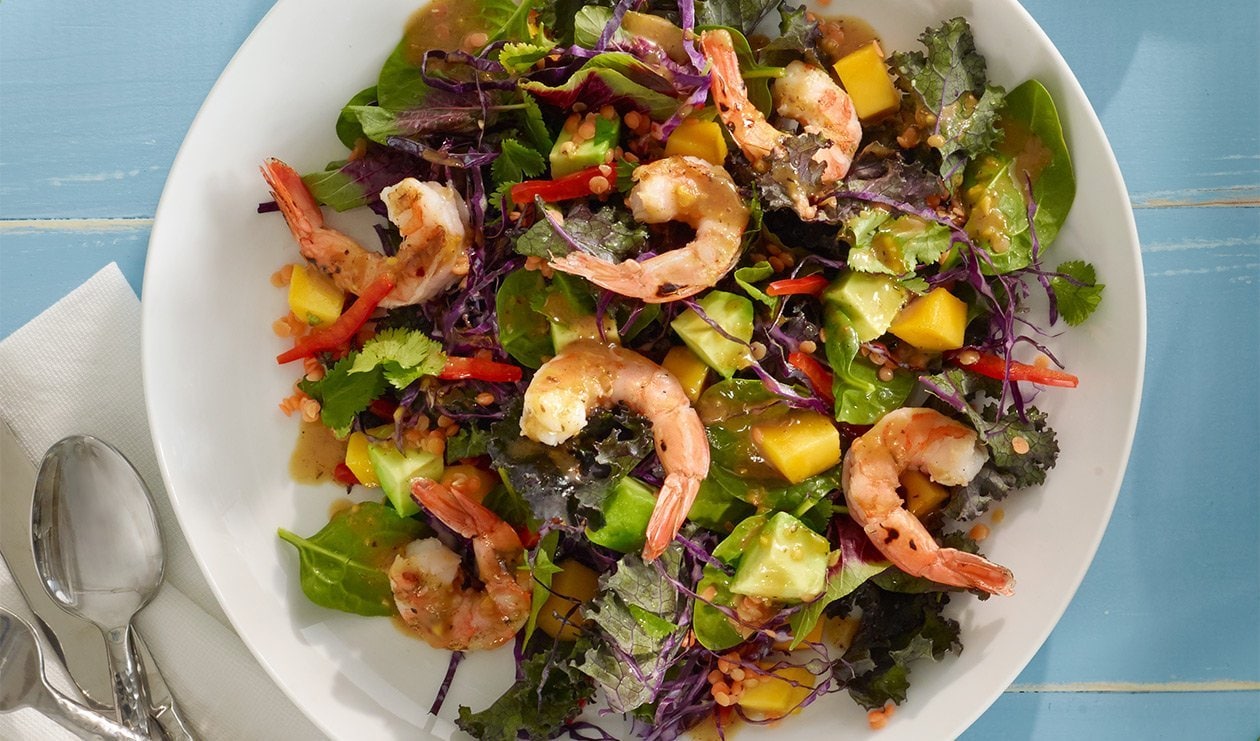 Salade à la caribéenne jerk et crevettes – - Recette