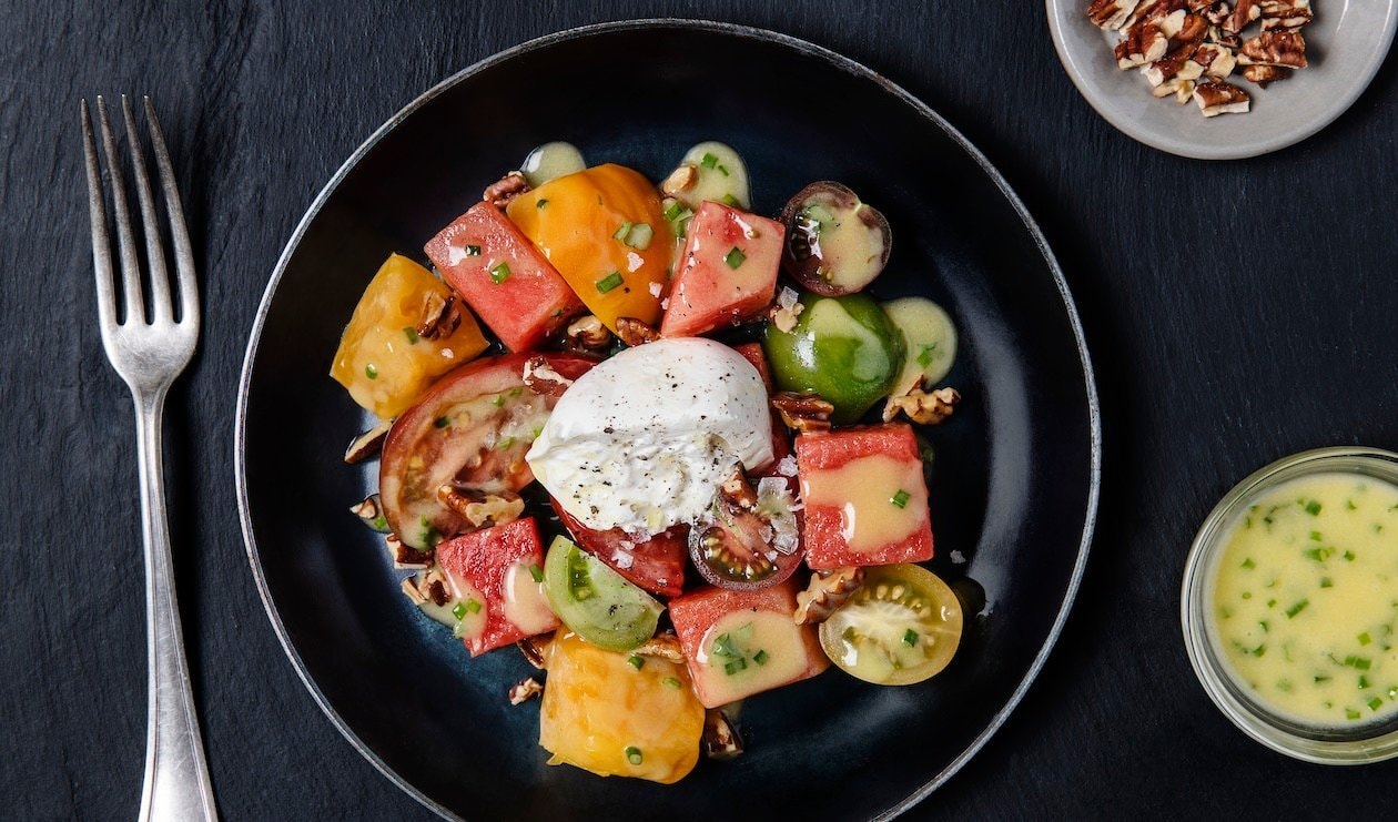 Heirloom Tomato and Watermelon Salad with Burrata – recipe