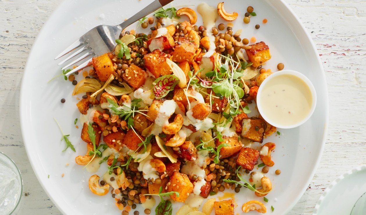 Salade épicée aux lentilles et courge butternut – - Recette