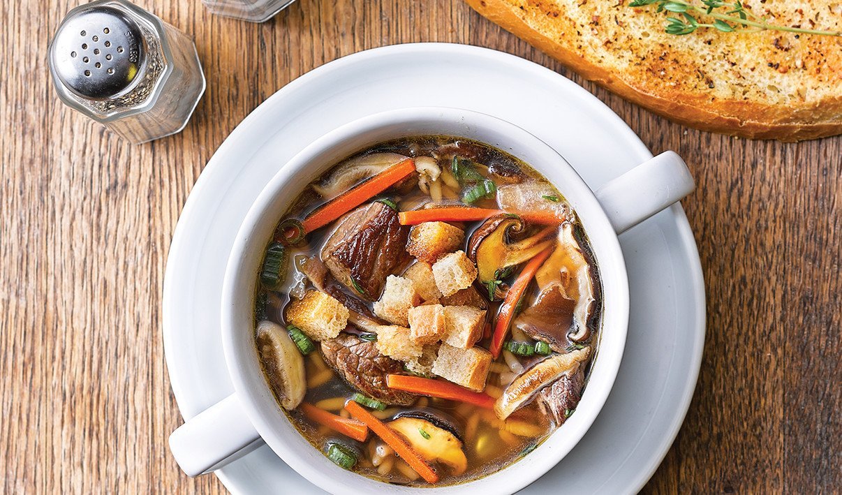 Soupe au Bœuf Braisé avec Riz et Champignons Sauvages – - Recette