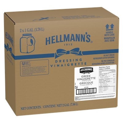 Hellmann's® Vinaigrette Grecque 2 x 3.78 L - Hellmann's® Vinaigrette Grecque: Agrémentez vos meilleures salades de vinaigrettes qui ont l’aspect, le goût et l’effet d’une vinaigrette maison.