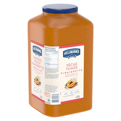 Hellmann's® Vinaigrette à la Pêche Fumée 2 x 3.78 L - Je suis constamment à la recherche de nouvelles combinaisons de saveurs comme la vinaigrette Hellmann's® à la Pêche Fumée (2 x 3.78 L) pour garder mes salades fraîches et excitantes pour mes clients.