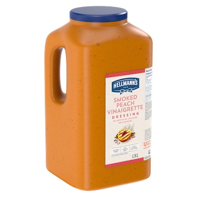 Hellmann's® Vinaigrette à la Pêche Fumée 2 x 3.78 L - Je suis constamment à la recherche de nouvelles combinaisons de saveurs comme la vinaigrette Hellmann's® à la Pêche Fumée (2 x 3.78 L) pour garder mes salades fraîches et excitantes pour mes clients.