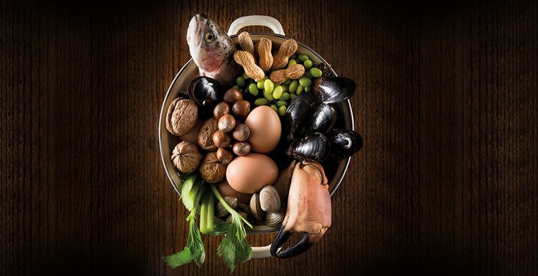Typical ingredients containing allergens displayed in a pot. Typical ingredients containing allergens displayed in a pot.