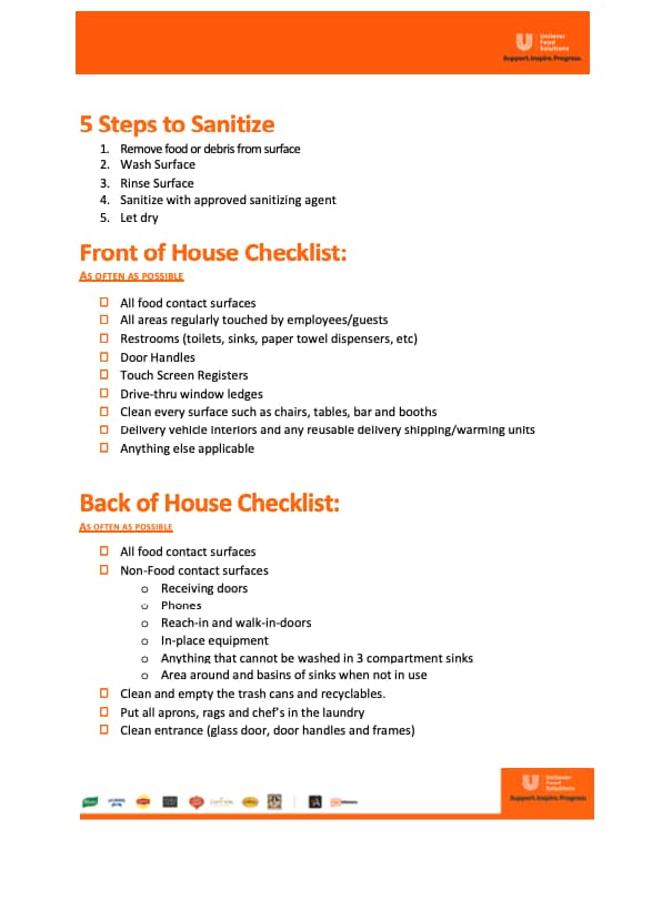 Free Restaurant Cleaning Checklist Unilever Food Solutions Ca