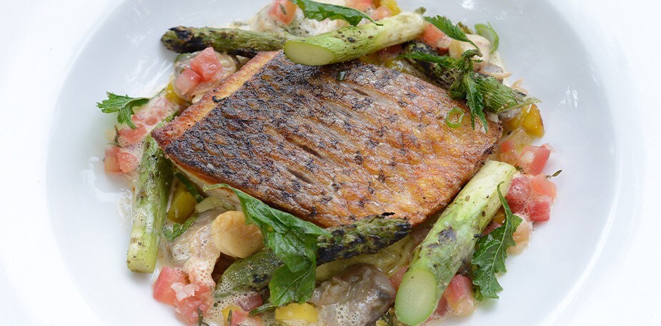 Chef Drew Deckman’s Striped Sea Bass with Asparagus 