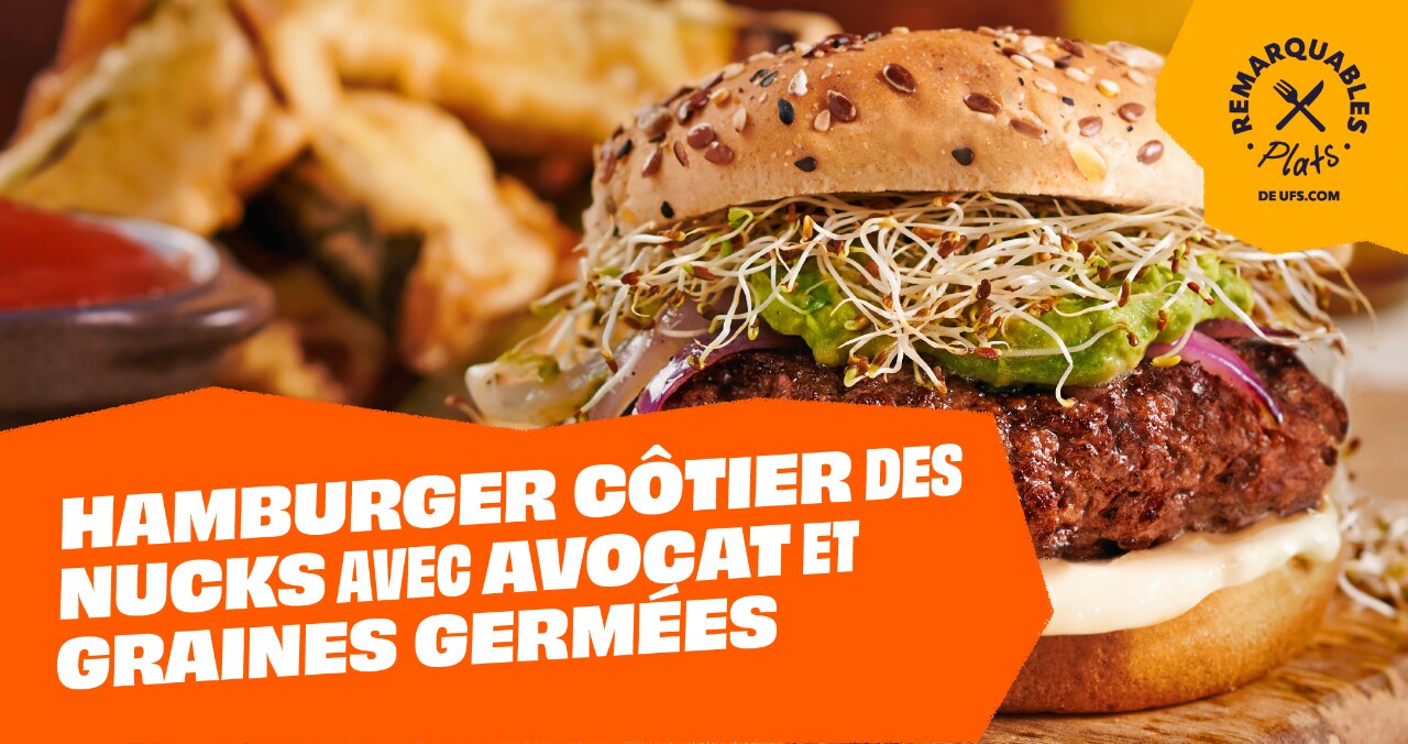 Hamburger cotier des nucks avec avocat et graines germees