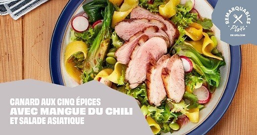 Five Spice Duck with Chile Mango and Asian Greens